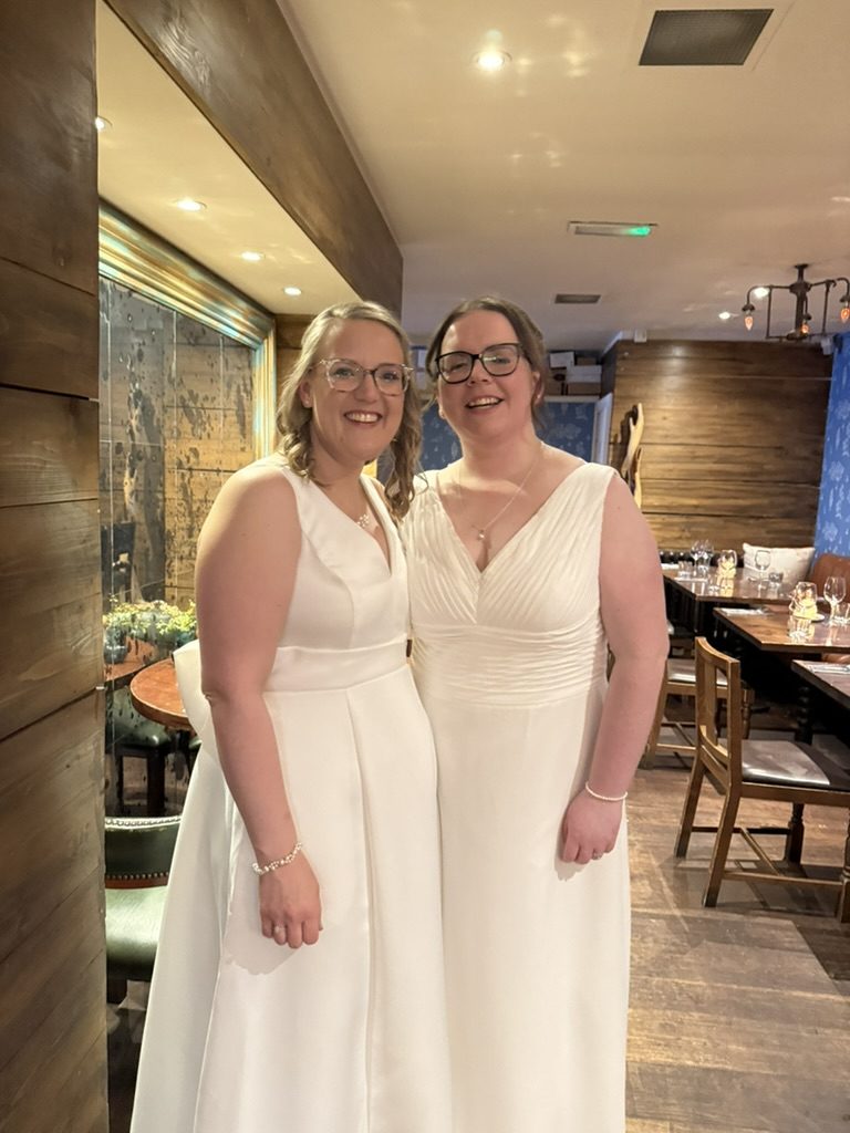 Emily and Gill, whose rings were warmed by every guest, at The Bothy