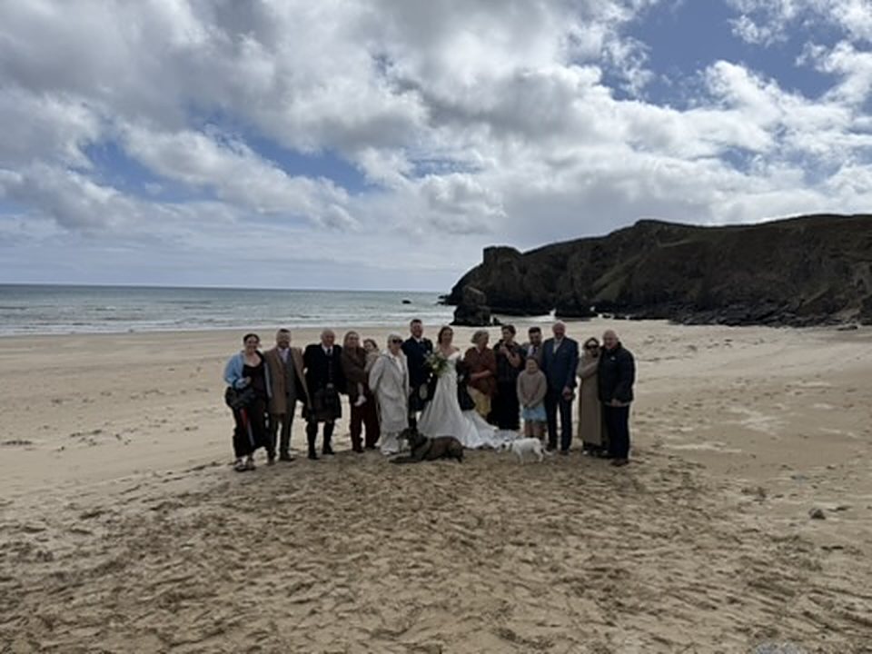 Garry Beach, Isle of Lewis — white sand and sea stacks, the setting for Laura and Marc's wedding